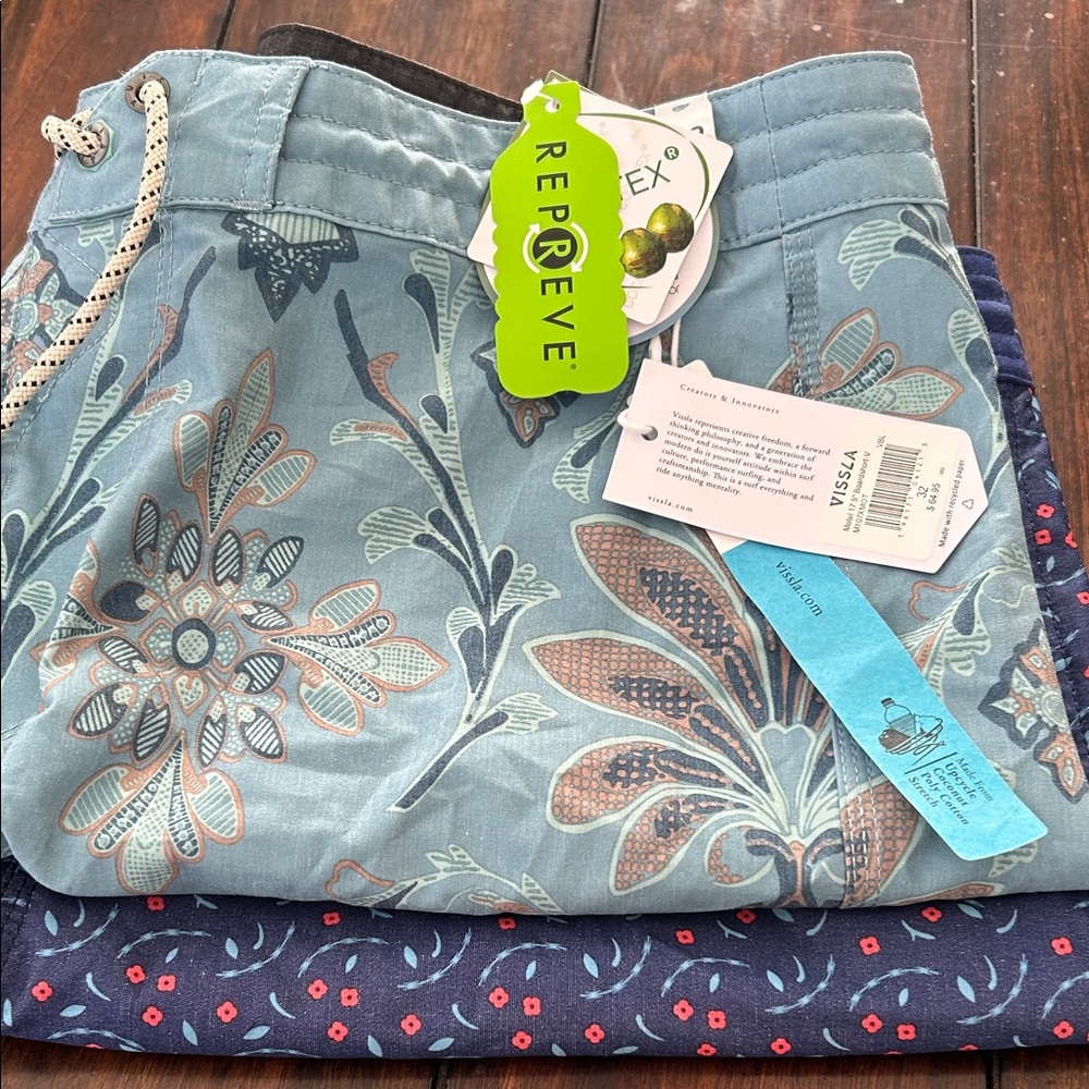 VISSLA Teal and Pink Patterned Board Shorts AND Volcom blue Board Shorts - Picture 8 of 9